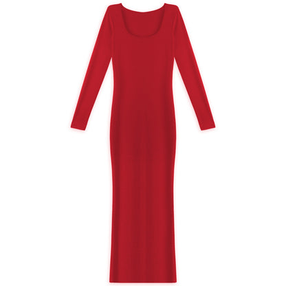 Elegant Long Sleeve Ribbed Mock Neck Solid Dress
