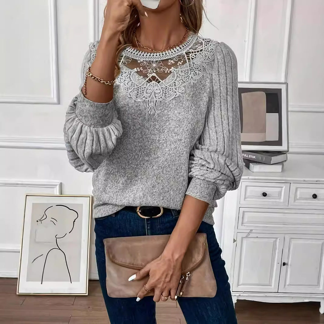 Drop Shoulder Lace Collar Pullover – Where Elegance Meets Effortless Comfort