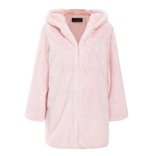 Chic Pink Woolen Overcoats For Women
