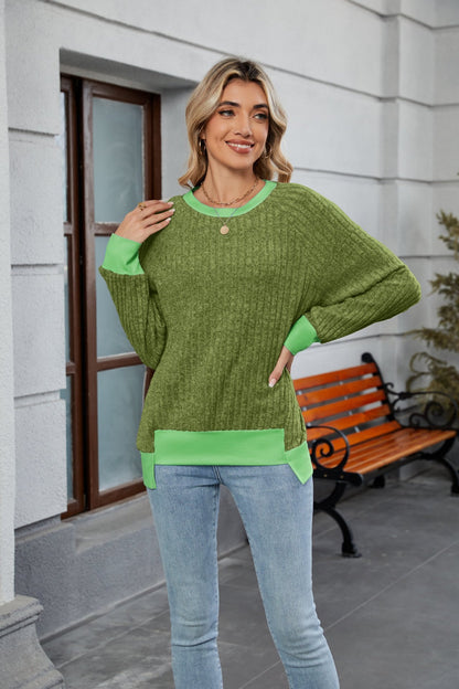 Pullover Knitted Loose Multicolor Top – Casual & Cozy for Women