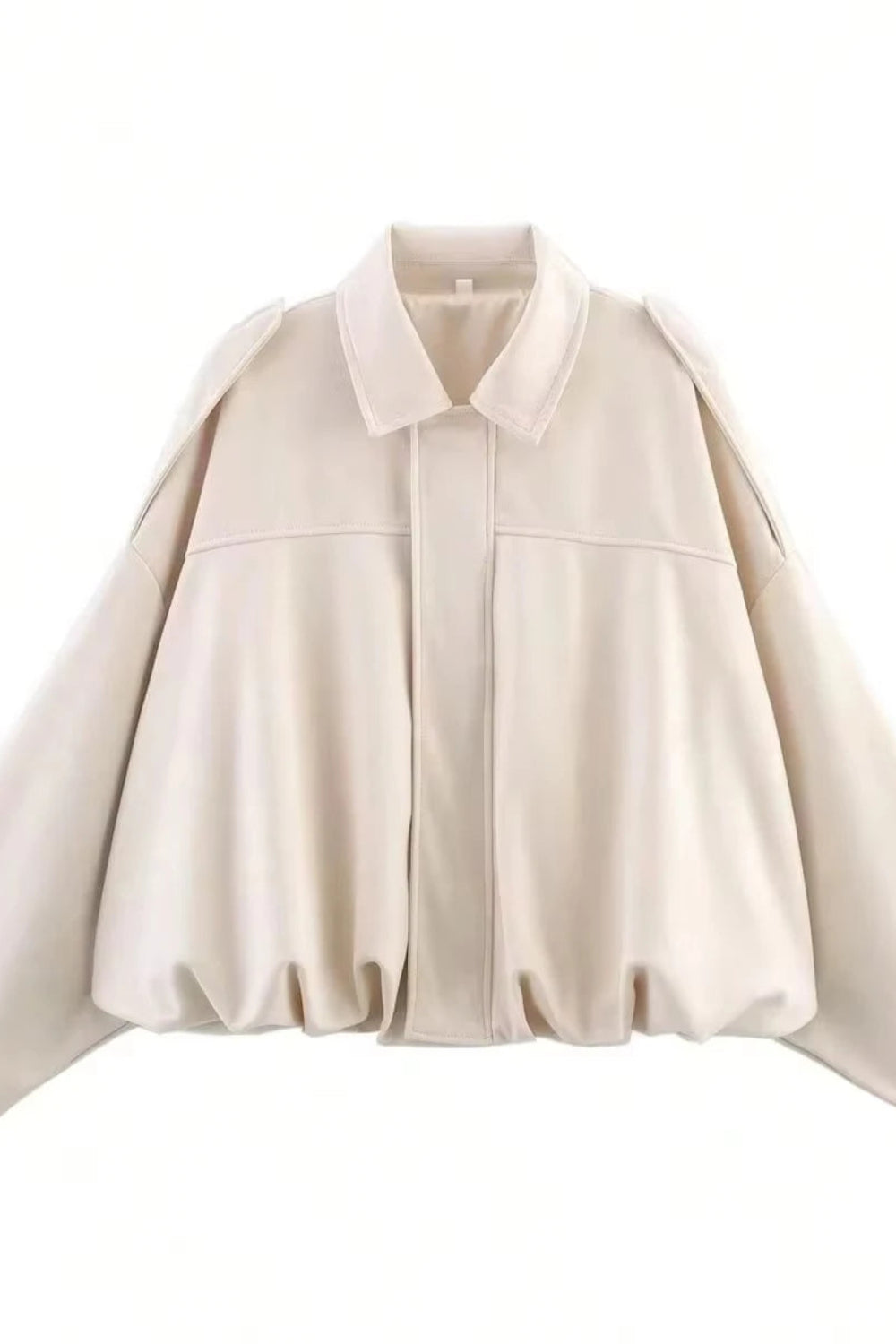 Beige cape-style jacket on a white background