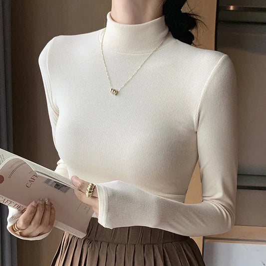 Elegant Turtleneck Knit Sweater Womens Slim Fit Long Sleeve Pullover Casual Basic Korean Fashion Chic Top