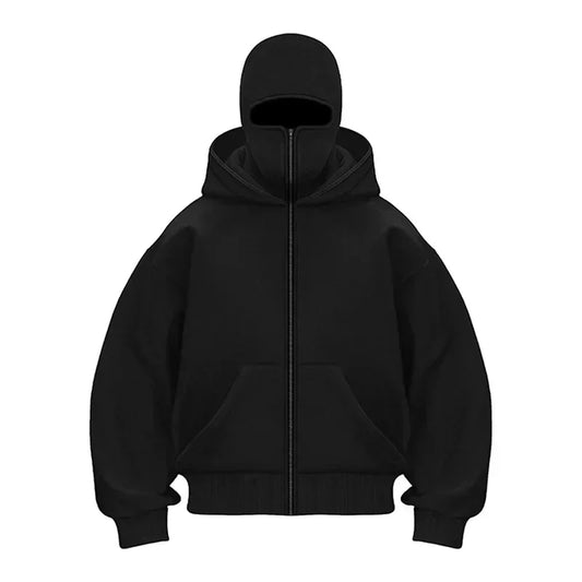 2025 Barrack Hooded Sweatshirt – Unisex Face Mask Zipper Hoodie for Winter Streetwear