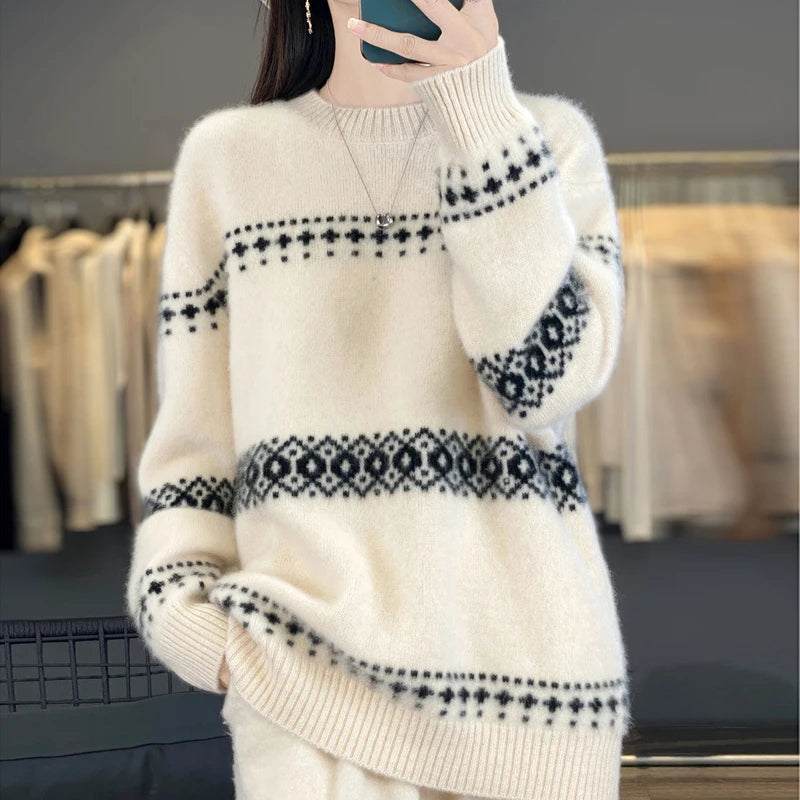 100% Wool Striped Sweater – Oversized Pullover for Winter 2026