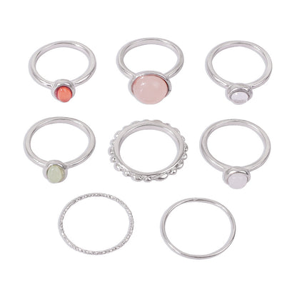 8-Piece Colorful Stone Metallic Ring Set – Geometric Stackable Rings for Women