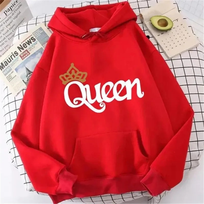 QUEEN Print Fleece Hoodie – Cozy & Stylish Pullover Sweatshirt
