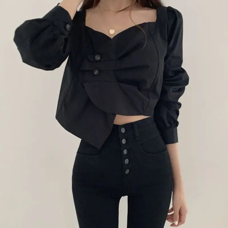 Romantic Architectural: Asymmetric Ruffle-Mesh Layered Blouse
