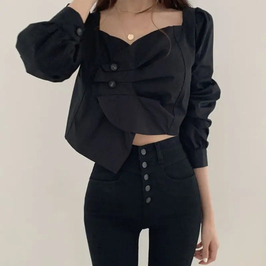 Romantic Architectural: Asymmetric Ruffle-Mesh Layered Blouse
