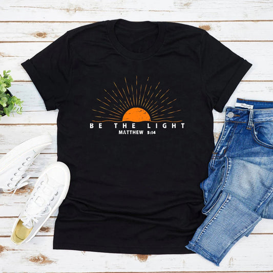 Be The Light Matthew 5:14 Christian Tee – Women’s Casual Graphic T-Shirt, Street Style Outfit