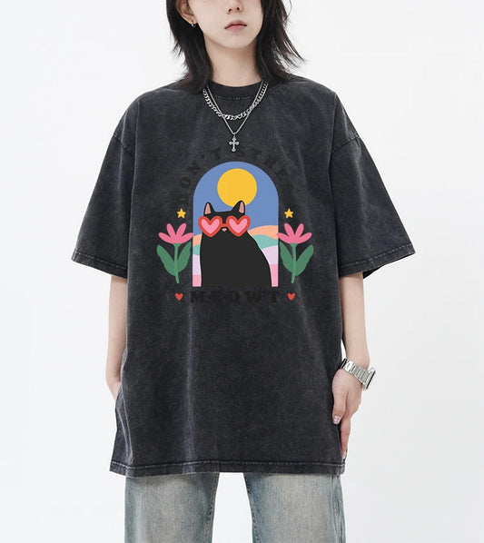 Don’t Stress Meowt Cartoon Graphic Tee – Women’s Casual Cotton T-Shirt, Street Style Outfit