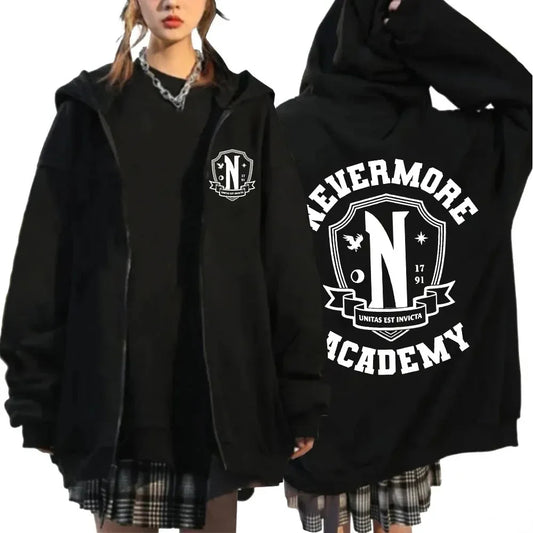 Nevermore Academy Graphic Hoodie – Cozy Autumn & Winter Pullover for Women