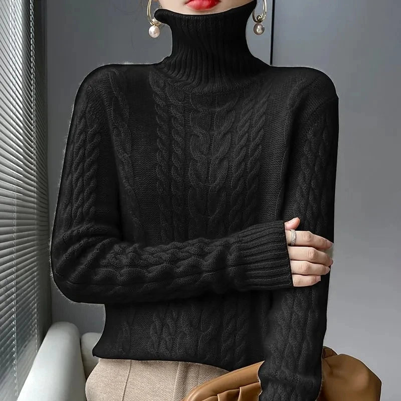 Long Turtleneck Off Shoulder Knit Sweater