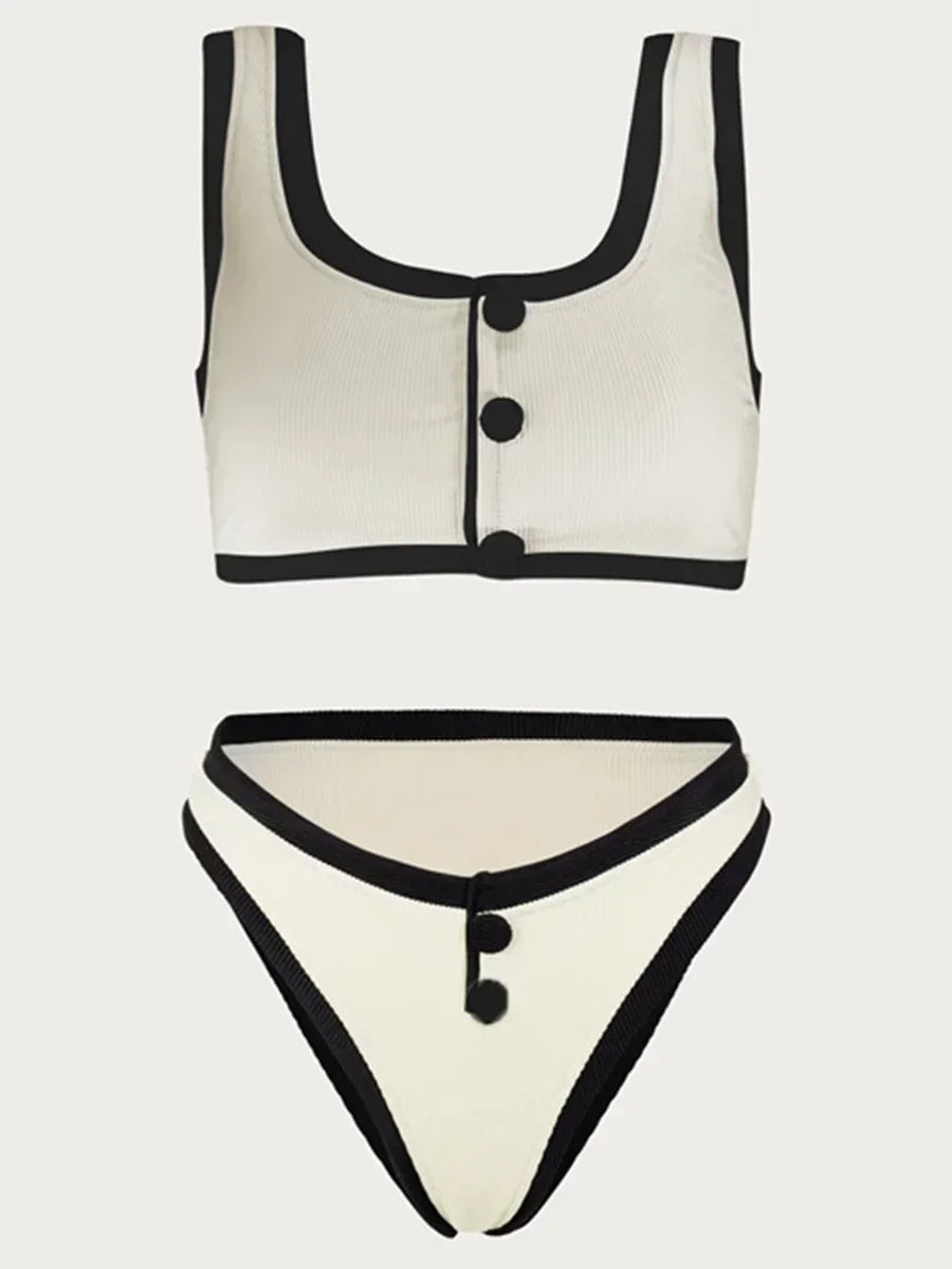 Ribbed High Leg Cut Bikini Set For Women Two Piece Swimsuit Cut Out Bathing Suit