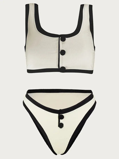 Ribbed High Leg Cut Bikini Set For Women Two Piece Swimsuit Cut Out Bathing Suit