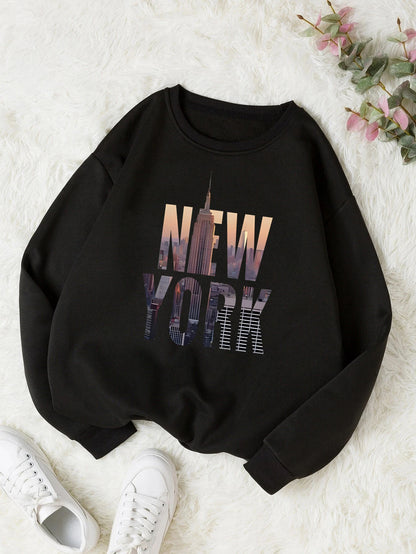 New York Printed Crew Neck Sweatshirts