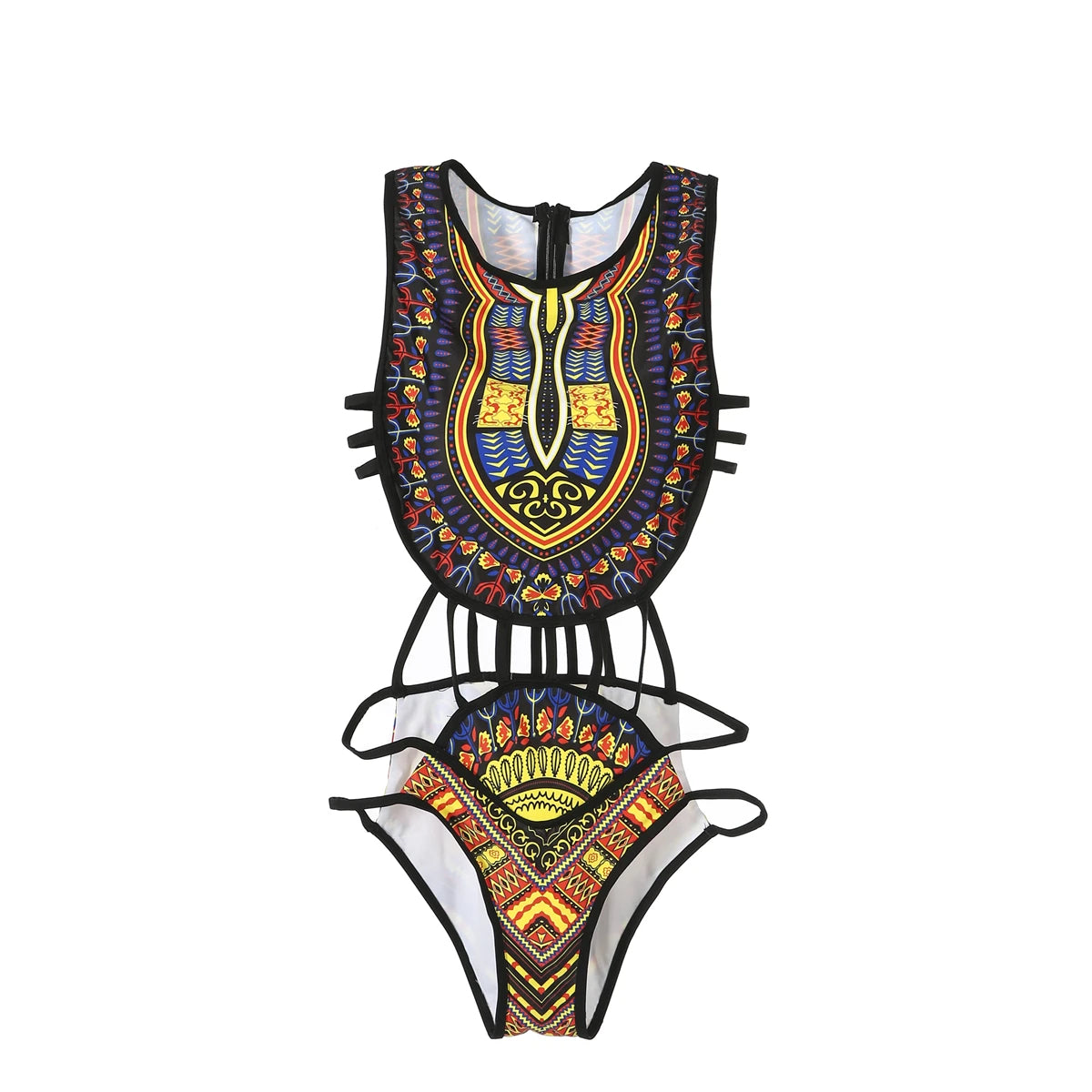 Dashiki Print Multi-Strap Monokini Aesthetic