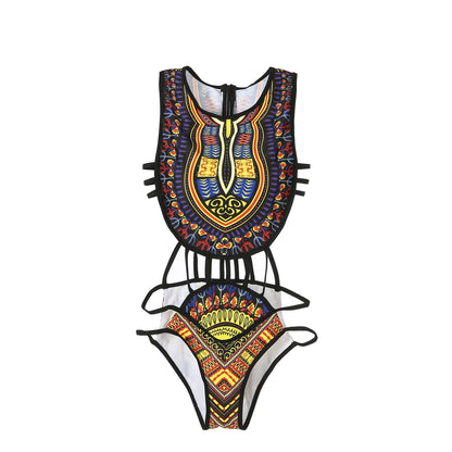 Dashiki Print Multi-Strap Monokini Aesthetic
