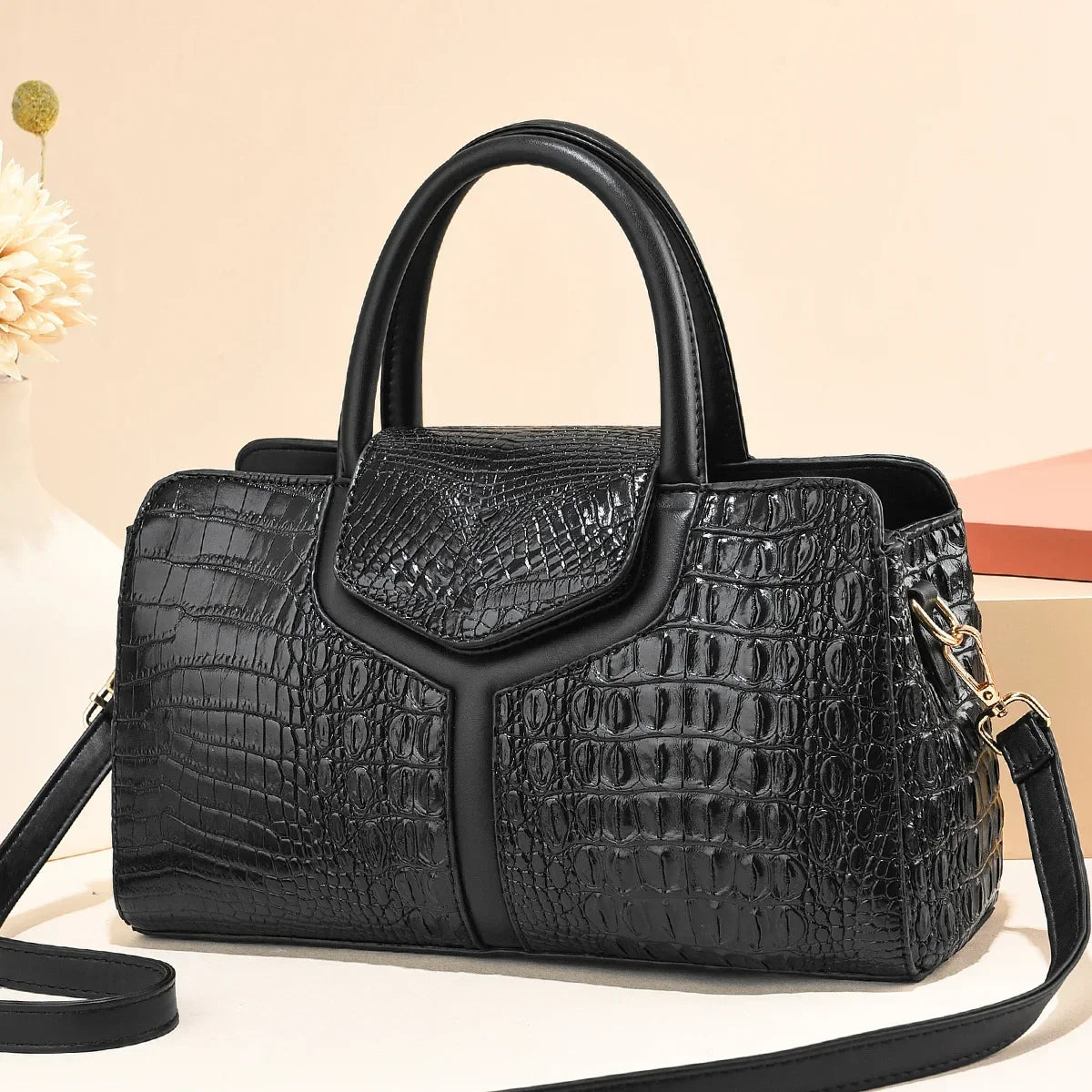 Summer Vintage Alligator Top-Handle Bag – Large Capacity Women's Fashion Shoulder & Crossbody Bag