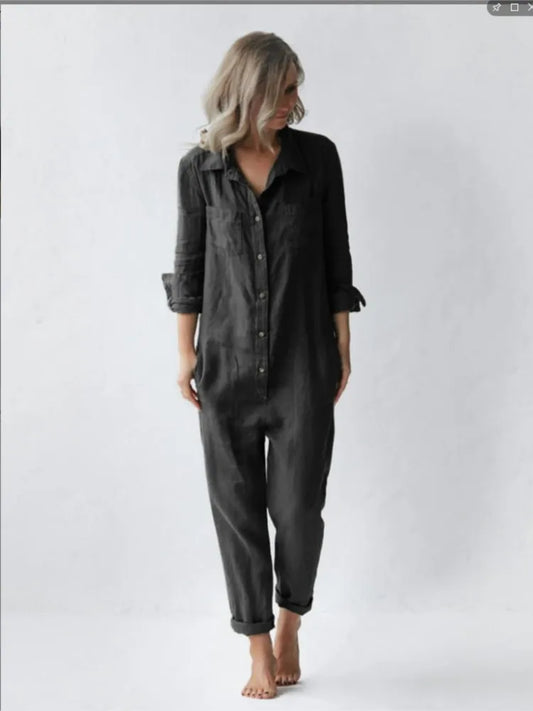 Cotton-Linen Slim-Fit Jumpsuit for Women – Professional & Chic One-Piece Outfit