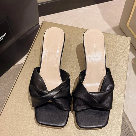 Women’s Elegant Spike Heel PU Slippers – Medium Heel Office & Evening Shoes