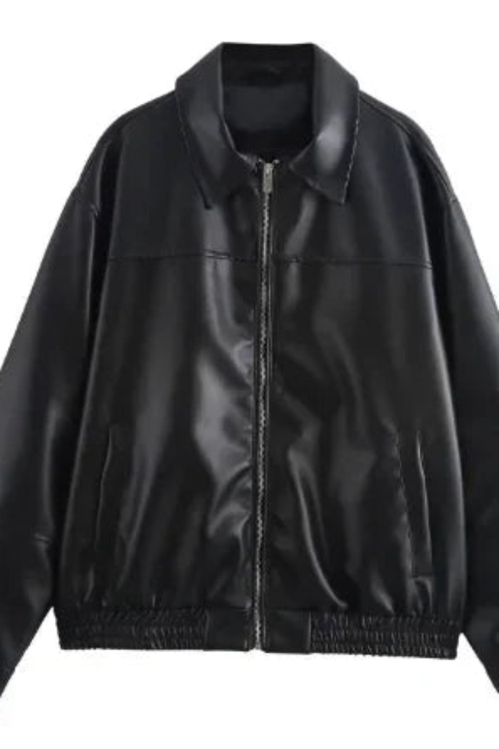 Black leather jacket on a white background