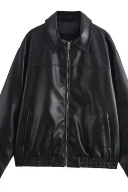 Black leather jacket on a white background