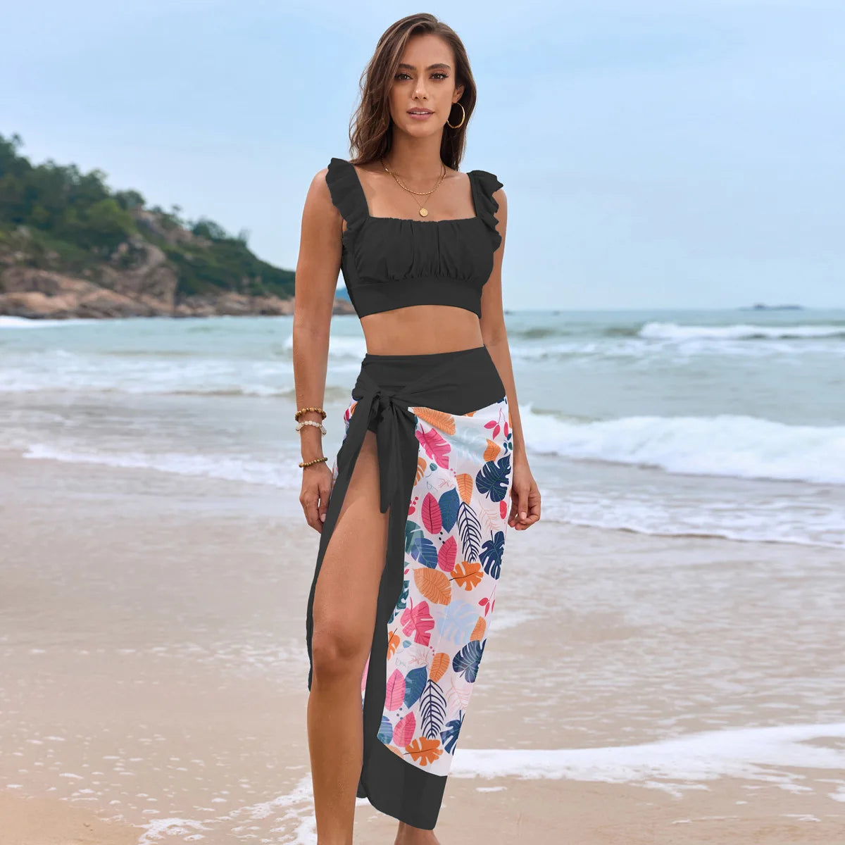 Ruffle Design High Cut Blue One Piece Women Bikini