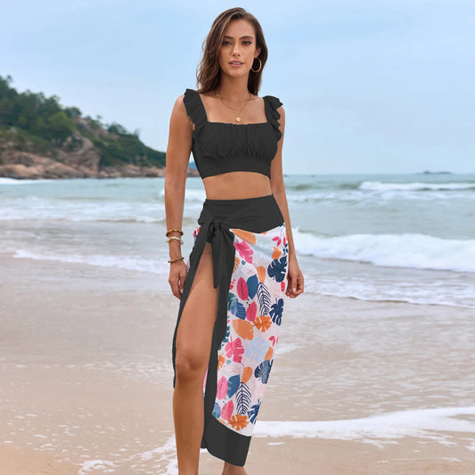 Ruffle Design High Cut Blue One Piece Women Bikini