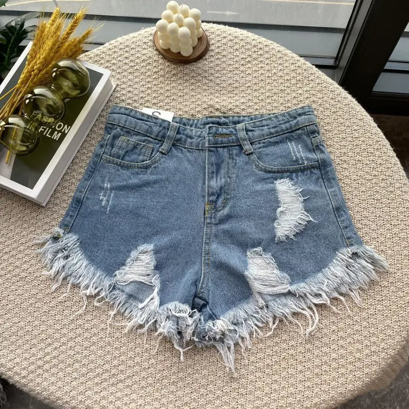 Summer Fashion Tassel Ripped Denim Shorts