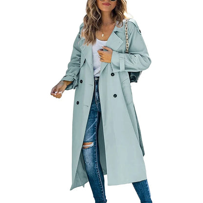 Double-Breasted Windproof Women Vintage Long Trench Coats