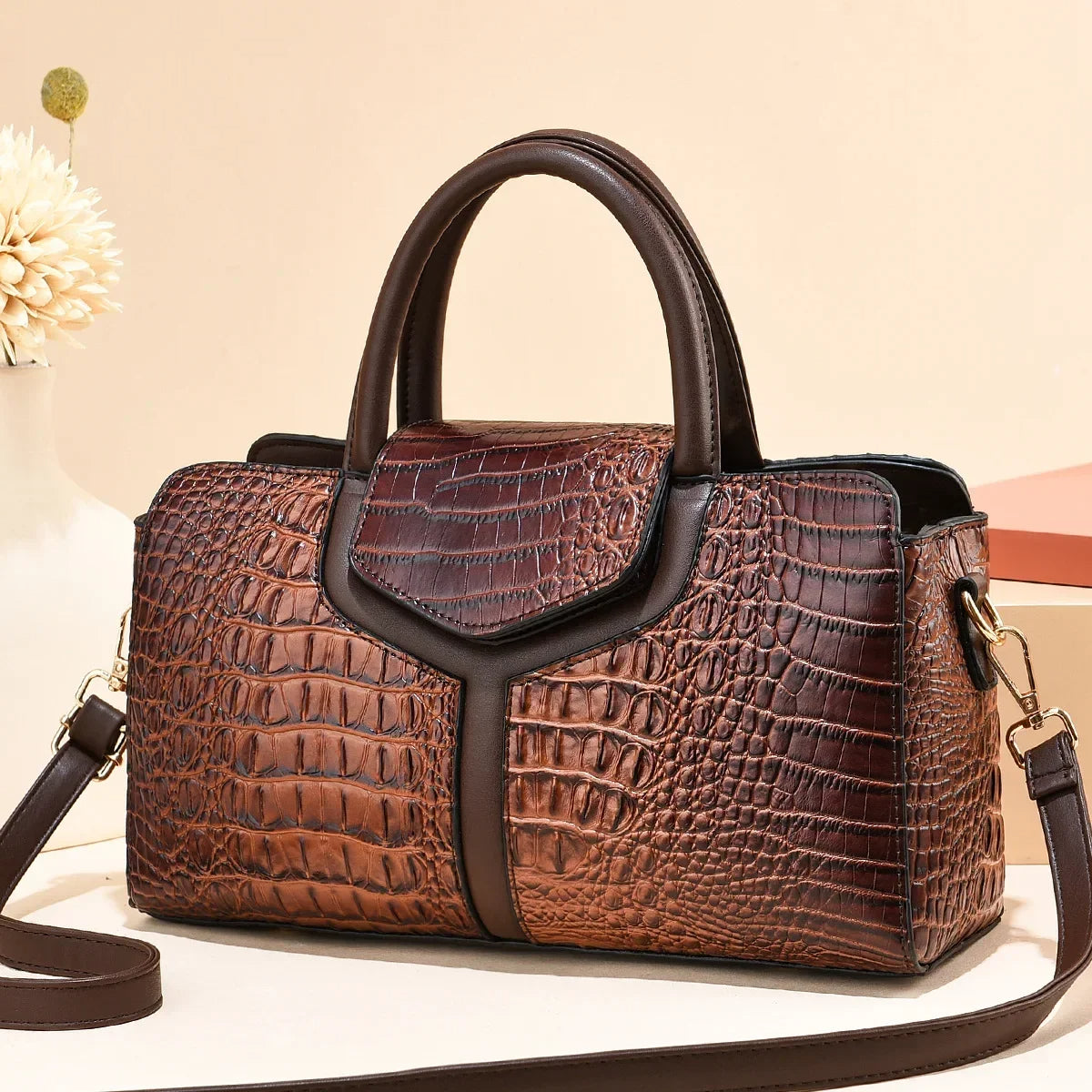 Summer Vintage Alligator Top-Handle Bag – Large Capacity Women's Fashion Shoulder & Crossbody Bag