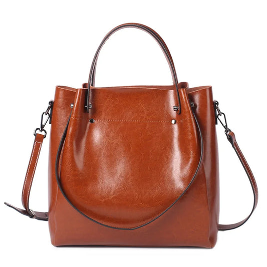 Genuine Cow Leather Bucket-Style Tote Minimalist
