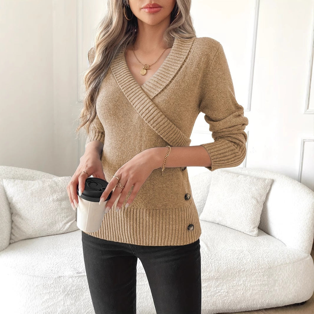Long Sleeve Temperament Commute Style Women's Elegant Polyester Sweater