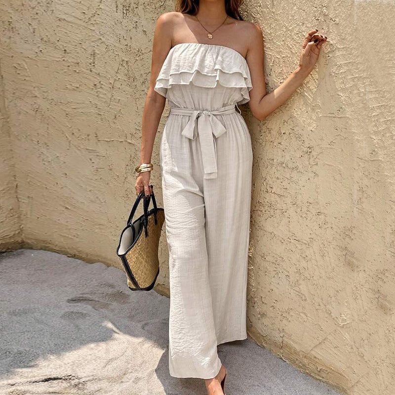 Women Elegant Solid Ruffle Design Jumpsuits
