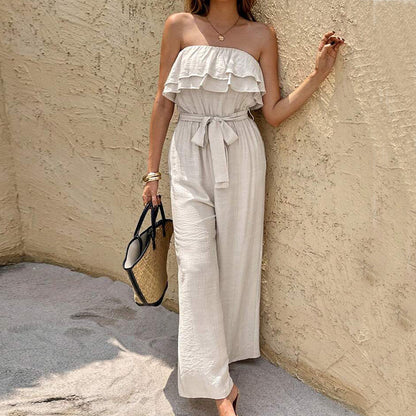 Women Elegant Solid Ruffle Design Jumpsuits