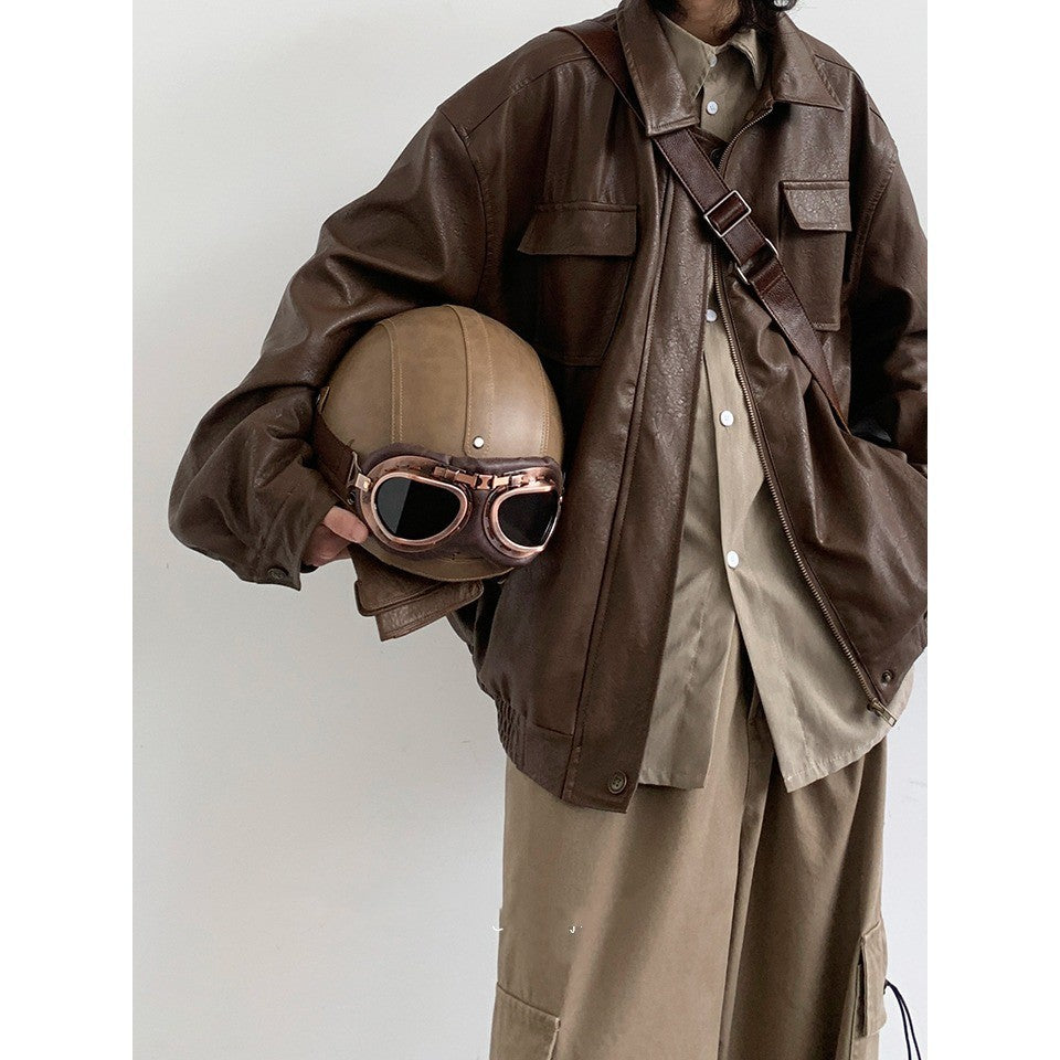 Retro Japanese-Style PU Motorcycle Jacket – Vintage Vibes with Urban Edge