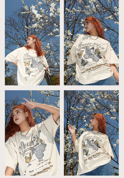 New Cat And Butterfly Love Graphic Multi Color Summer T Shirts