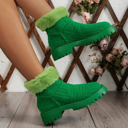 Thick-Soled Ankle Boots for Women | Plush Snow Boots with PU Upper & Cotton Lining