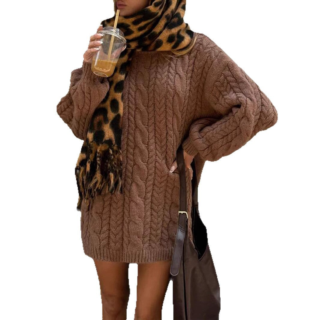 Women’s Round Neck Pullover Sweater – Elegant Loose Fit Commuter Style