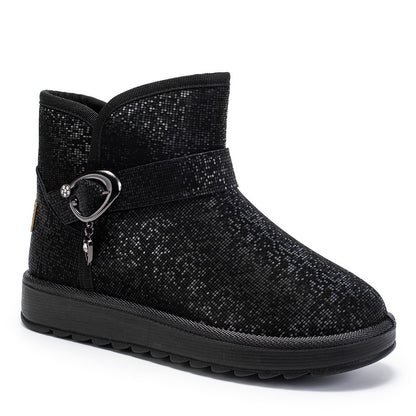 Slip-On Fleece-Lined Snow Boots for Women | Mid-Top Ankle Winter Boots with Sequin Detail
