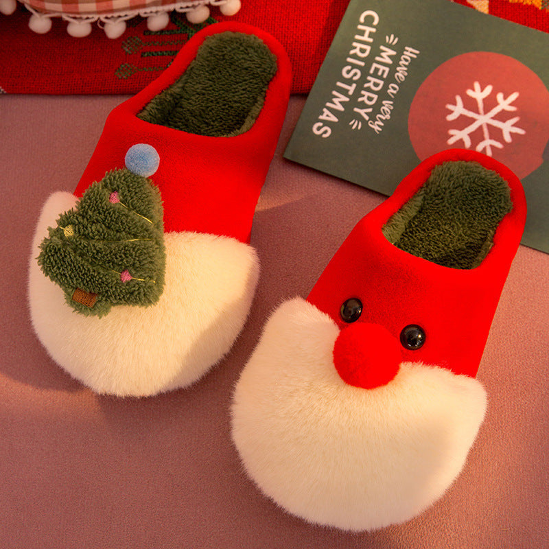 Winter Plush Christmas Slippers – Cozy Santa & Tree Indoor Footwear