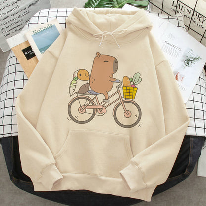 Capybara Print Hoodies – Korean Harajuku Hip Hop Style Pullover for Women