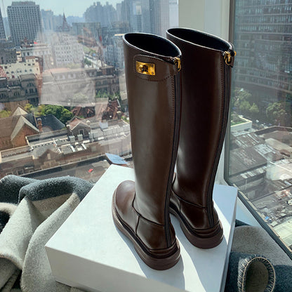 Women’s Knee High Boots | Thick Heel Waterproof Microfiber Leather Winter Boots