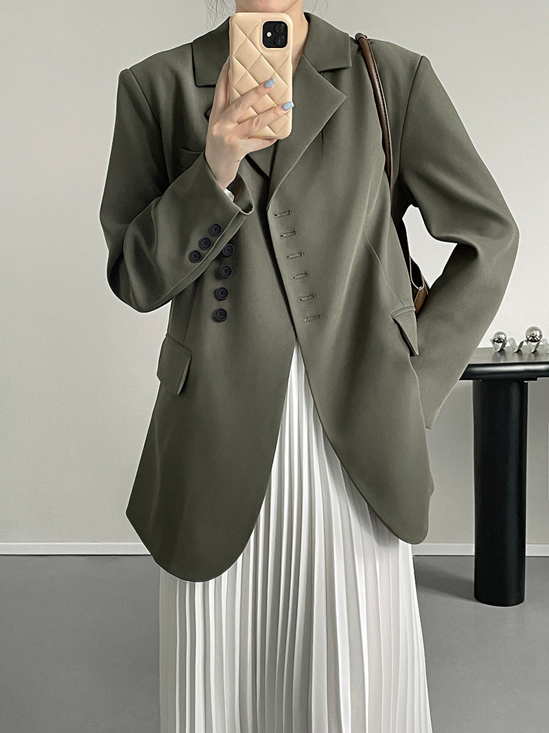 High-Grade Diagonal Button Blazer-Style Top – Blazer Outfits for Women & Chic Street Style