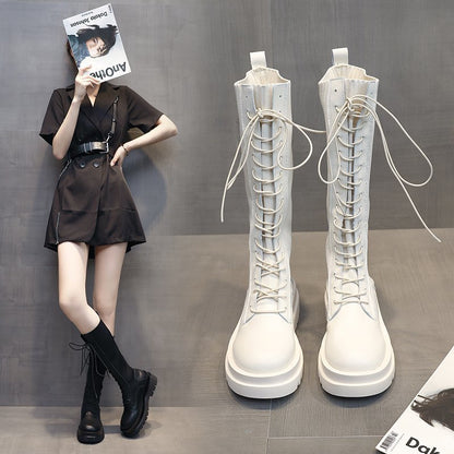 Trendy High Heel Cross Laced Up Mid Calf Boots