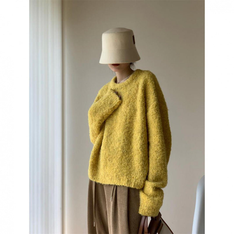Cozy Vintage Furry Round Neck Pullover Sweater