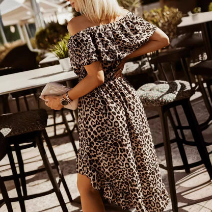 Sleeveless Off Shoulder Leopard Snake Skin Printed Midi Dress