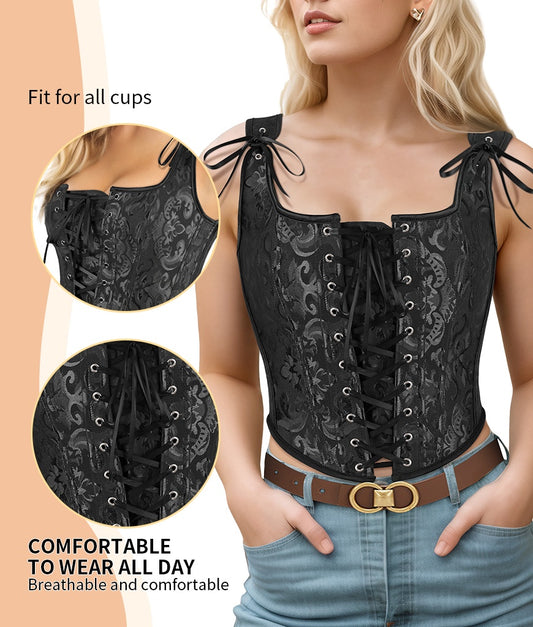 Vintage Overbust Corset Top for Women – Embroidered Waist-Defining Party Outfit