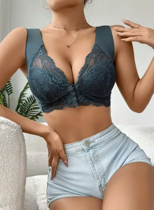 Plus Size Lace Bralette Sexy Wire Free Push Up With Wide Shoulder Straps
