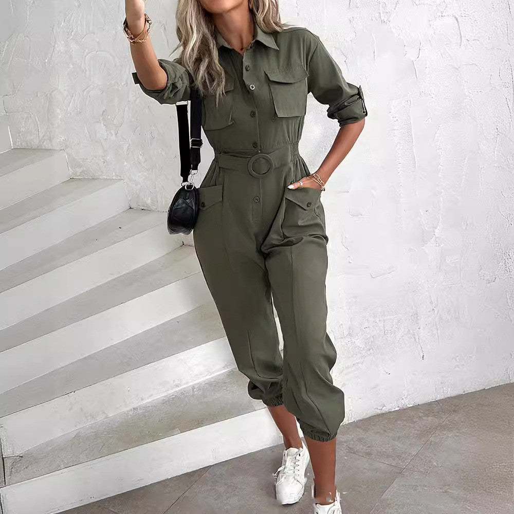 Womens Casual Backless Sleeveless Cargo Jumpsuit